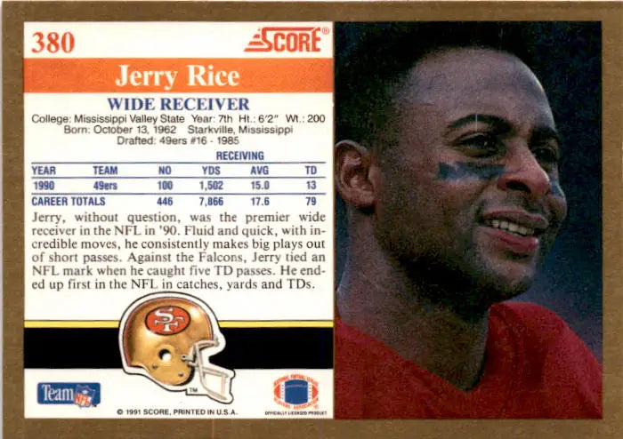 1991 Score #380 Jerry Rice - Football Card Single
