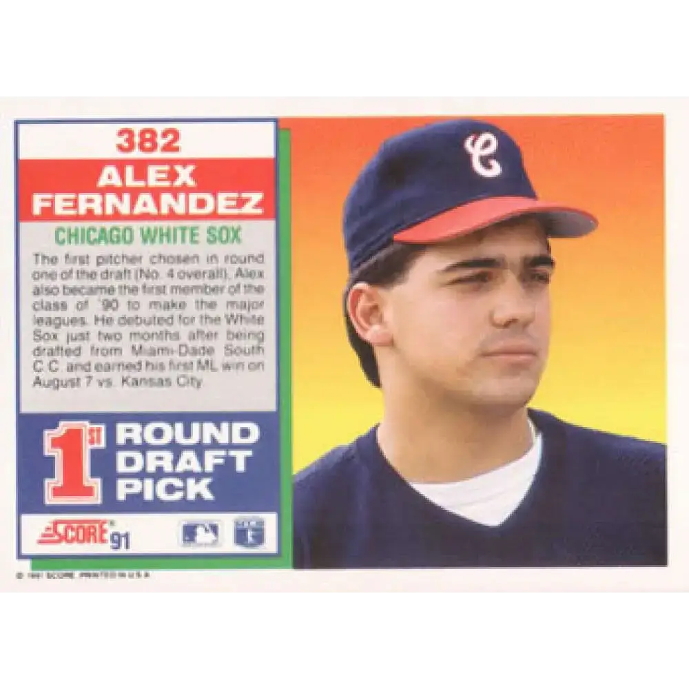 1991 Score #382 Alex Fernandez NM-MT Chicago White Sox Baseball Card - Baseball Card Single