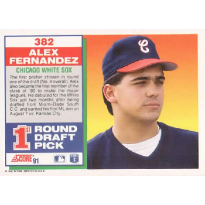1991 Score #382 Alex Fernandez NM-MT Chicago White Sox Baseball Card - Baseball Card Single