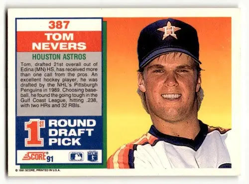 Tom Nevers Houston Astros baseball card from 1991 Score series, EX/NM condition