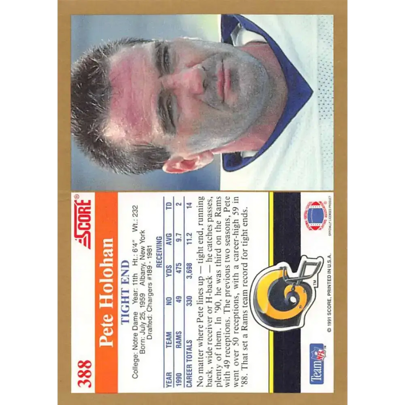 1991 Score #388 Pete Holohan EX Excellent Los Angeles Rams Football Card - Football Card Single
