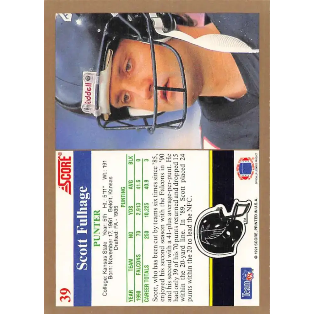 1991 Score #39 Scott Fulhage EX Excellent Atlanta Falcons Football Card - Football Card Single