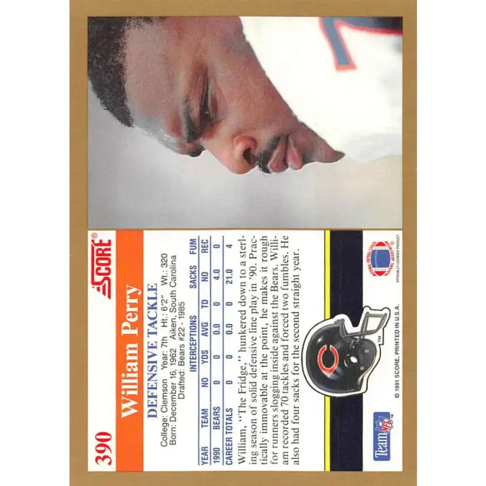 1991 Score #390 William Perry EX Excellent Chicago Bears Football Card - Football Card Single