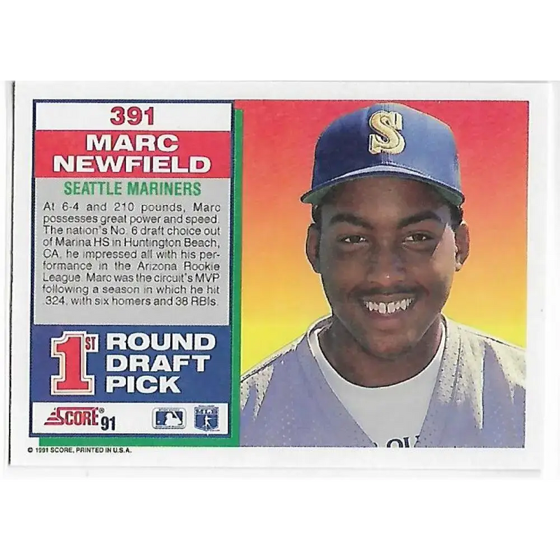 1991 Score #391 Marc Newfield NM-MT RC Rookie Seattle Mariners Baseball Card - Baseball Card Single