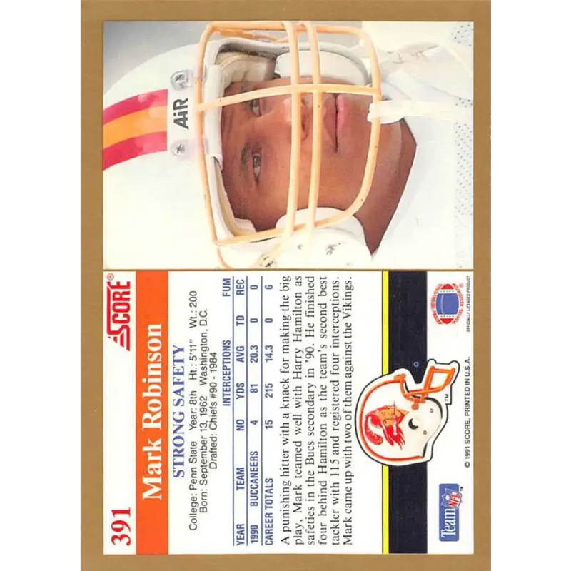 1991 Score #391 Mark Robinson EX Excellent Tampa Bay Buccaneers Football Card - Football Card Single