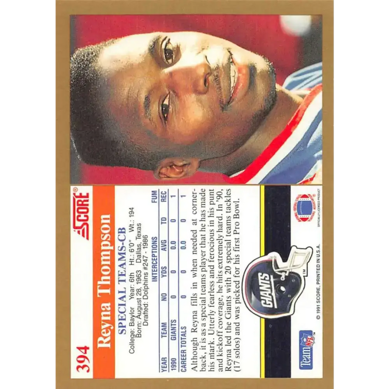 1991 Score #394 Reyna Thompson EX Excellent New York Giants Football Card - Football Card Single