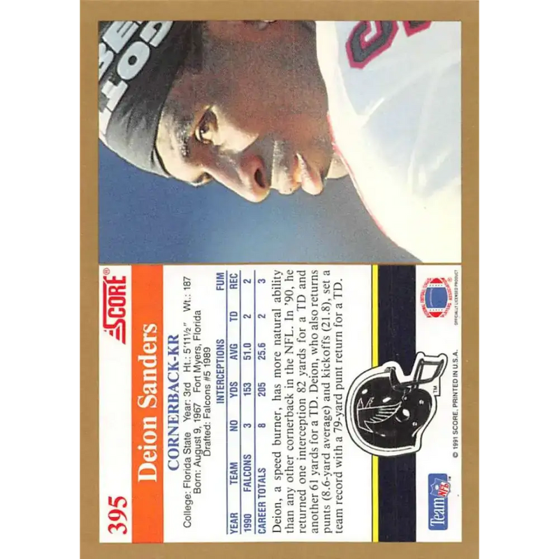 1991 Score #395 Deion Sanders EX Excellent Atlanta Falcons Football Card - Football Card Single