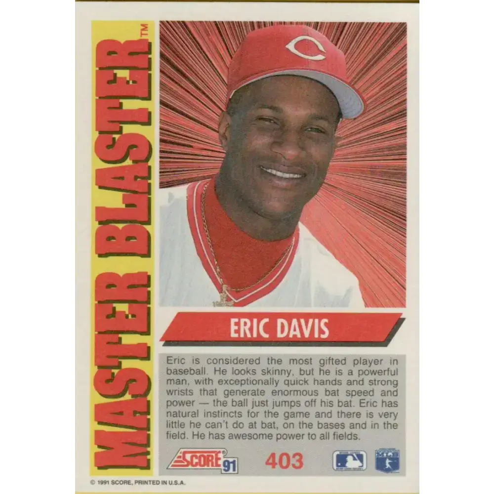1991 Score #403 Eric Davis NM-MT Cincinnati Reds Baseball Card - Baseball Card Single