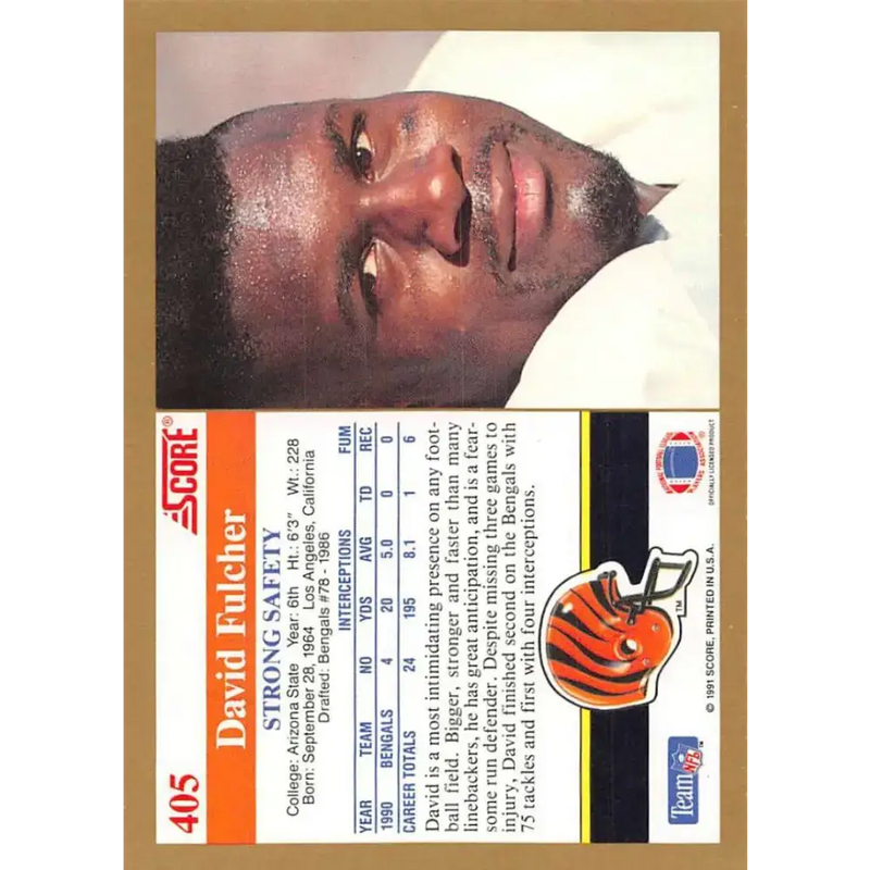 1991 Score #405 David Fulcher EX Excellent Cincinnati Bengals Football Card - Football Card Single