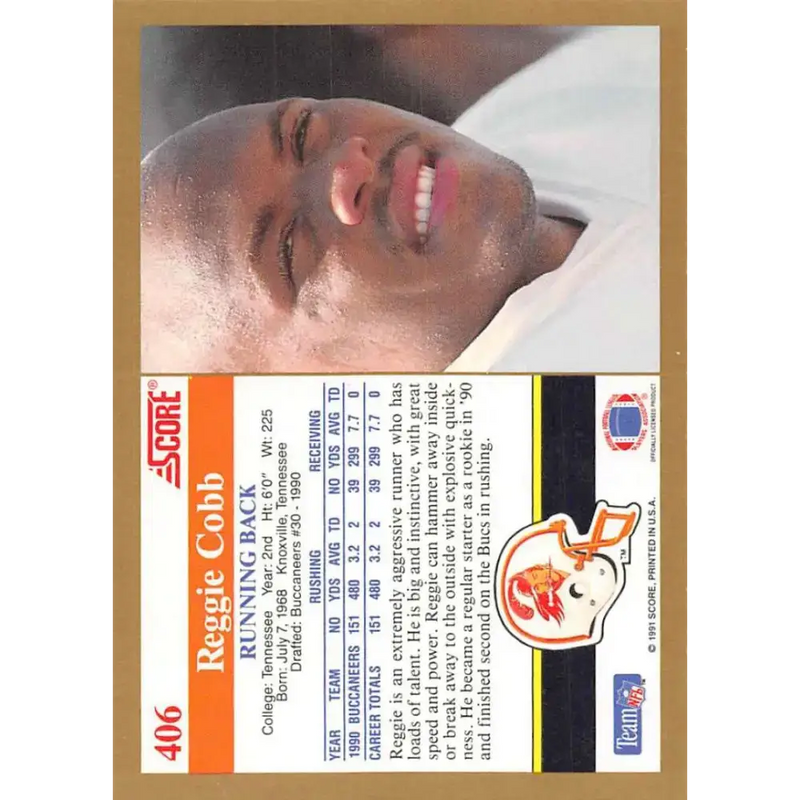 1991 Score #406 Reggie Cobb EX Excellent Tampa Bay Buccaneers Football Card - Football Card Single