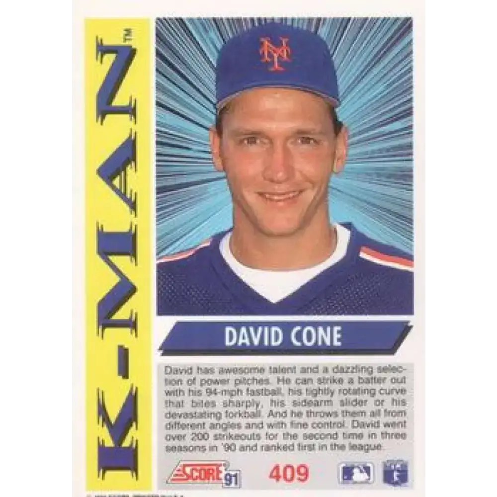 1991 Score #409 David Cone NM-MT New York Mets Baseball Card - Baseball Card Single