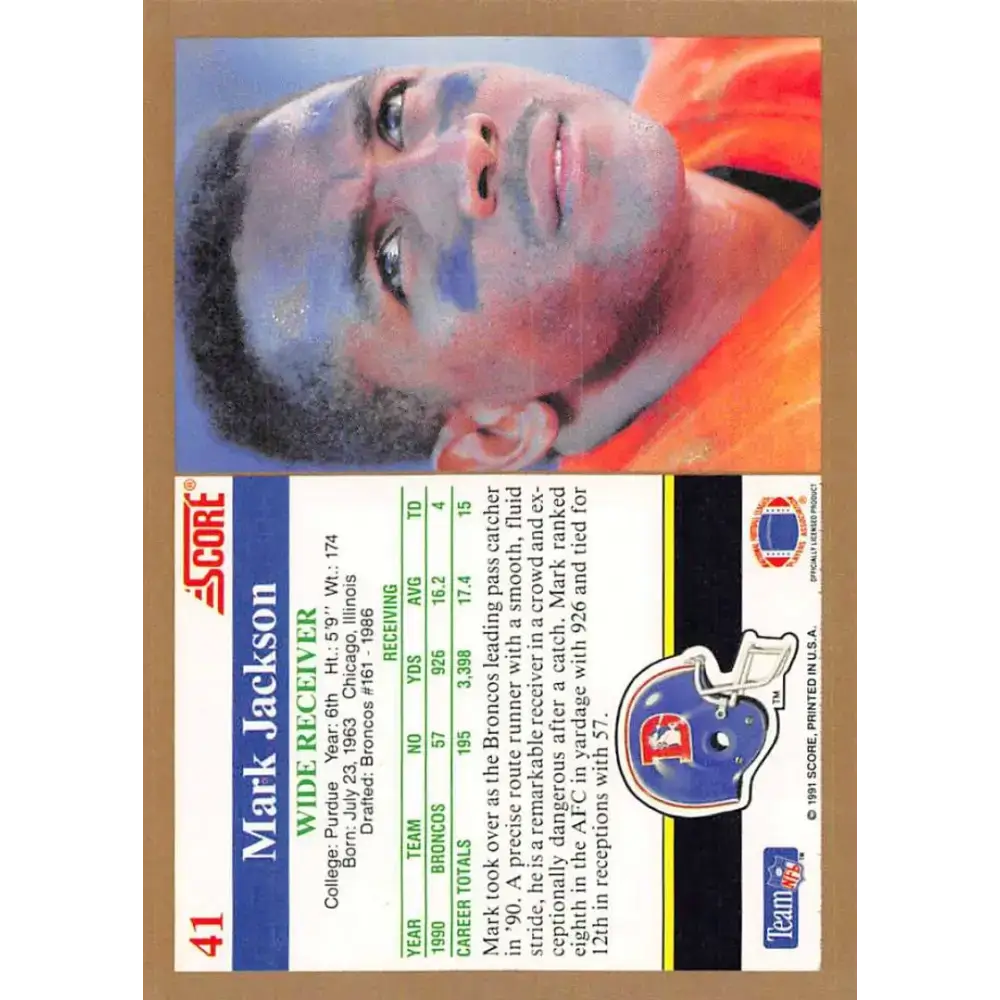 1991 Score #41 Mark Jackson EX Excellent Denver Broncos Football Card - Football Card Single
