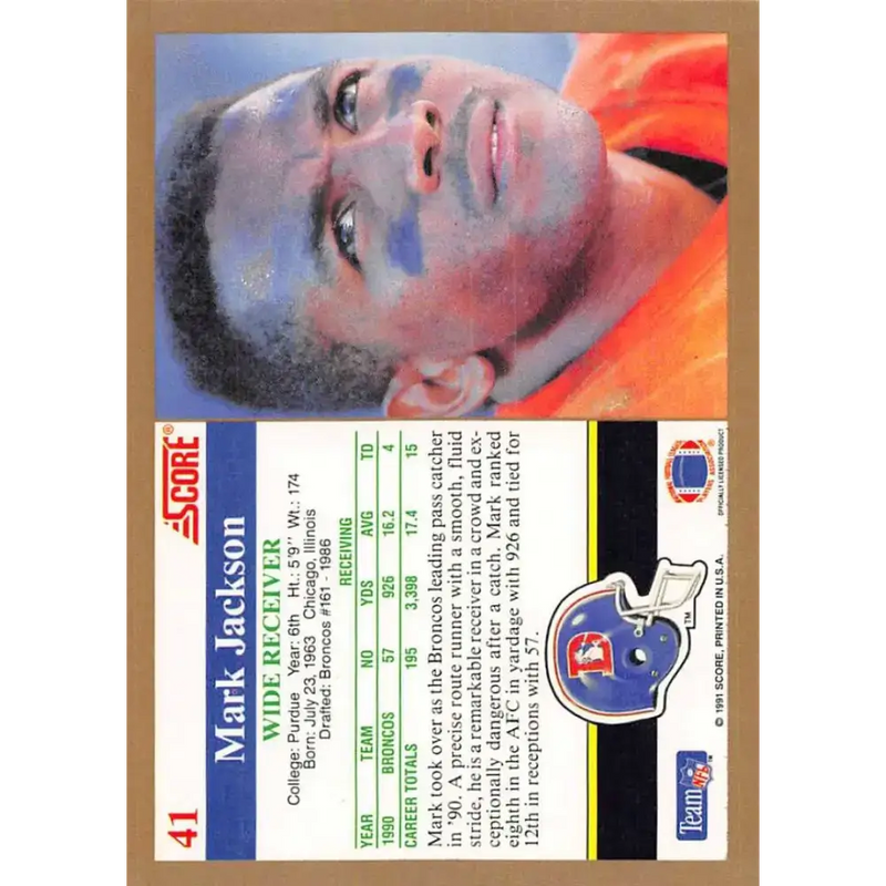 1991 Score #41 Mark Jackson EX Excellent Denver Broncos Football Card - Football Card Single