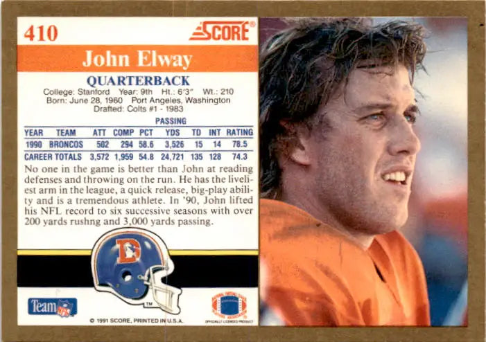 1991 Score #410 John Elway - Football Card Single
