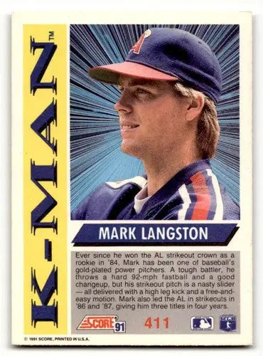 1991 Score #411 Mark Langston California Angels Baseball Cards EX/NM ID:57519 - Baseball Card Single