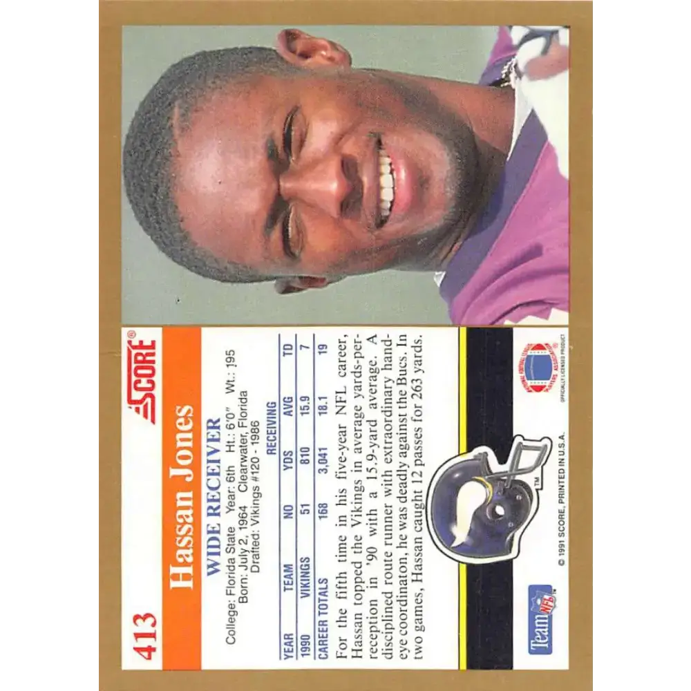 1991 Score #413 Hassan Jones EX Excellent Minnesota Vikings Football Card - Football Card Single