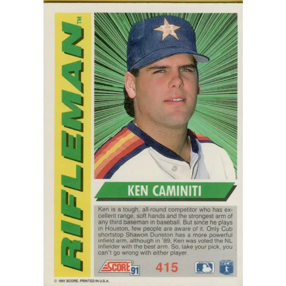 1991 Score #415 Ken Caminiti NM-MT Houston Astros Baseball Card - Baseball Card Single