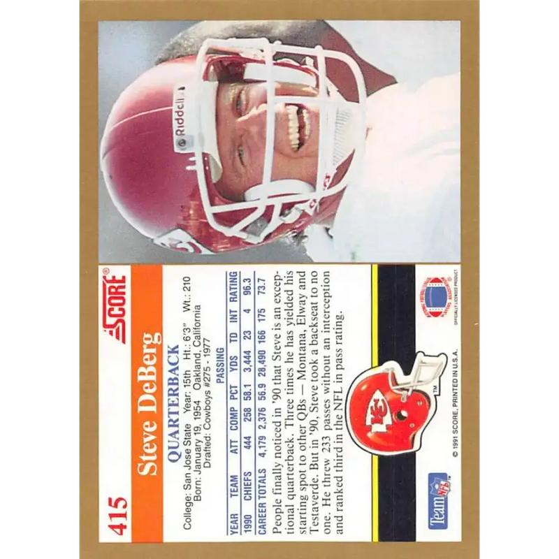 1991 Score #415 Steve DeBerg EX Excellent Kansas City Chiefs Football Card - Football Card Single