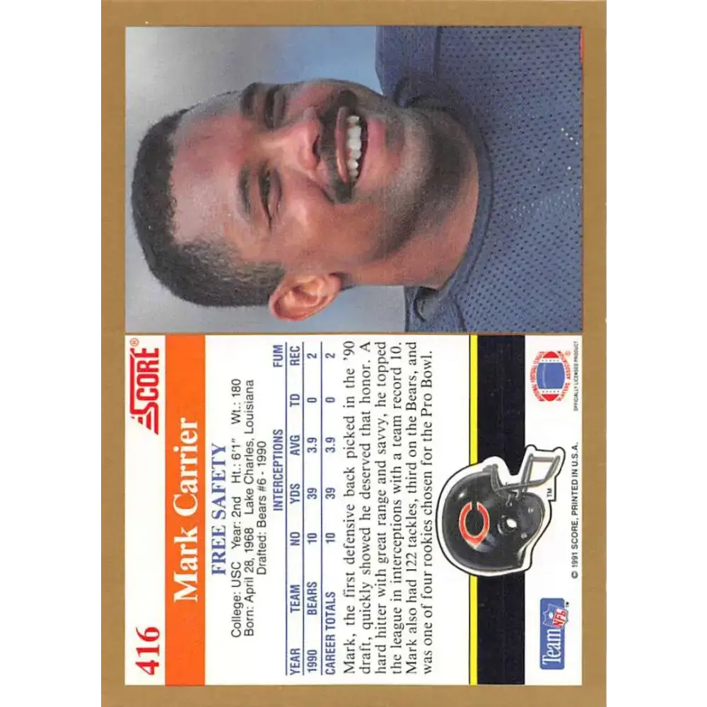 1991 Score #416 Mark Carrier EX Excellent Chicago Bears Football Card - Football Card Single