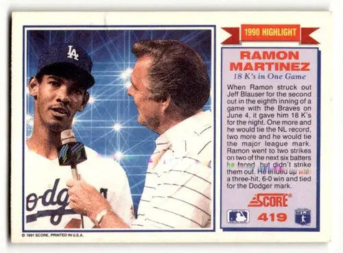 Ramon Martinez Los Angeles Dodgers baseball card from 1991 Score set
