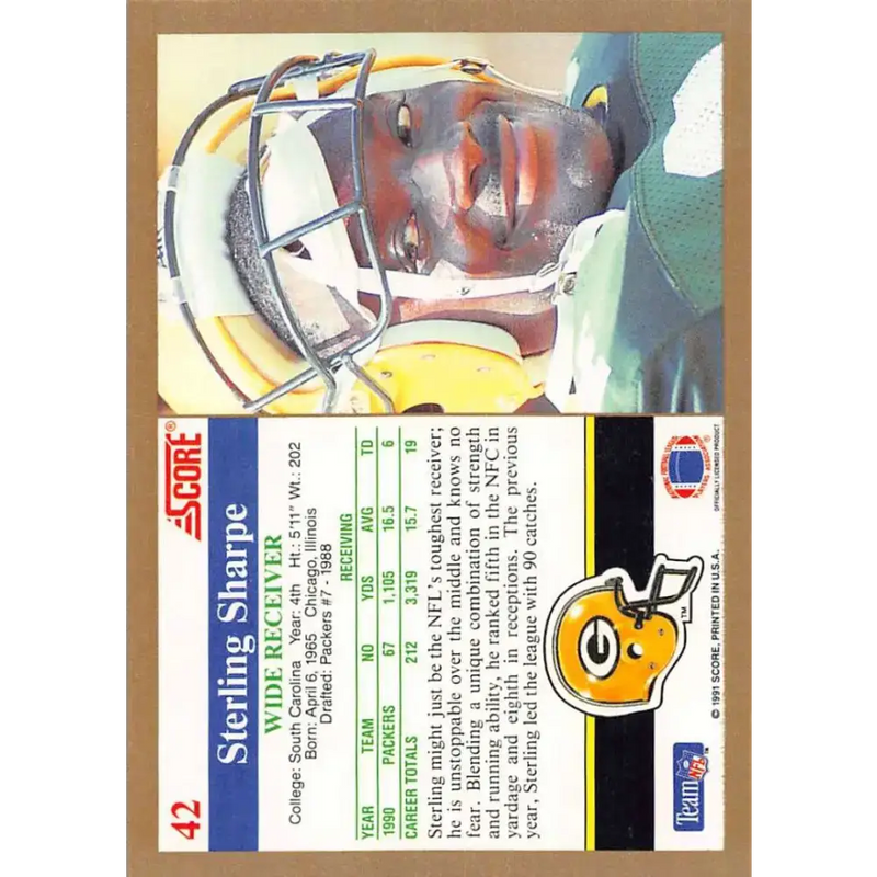 1991 Score #42 Sterling Sharpe EX Excellent Green Bay Packers Football Card - Football Card Single