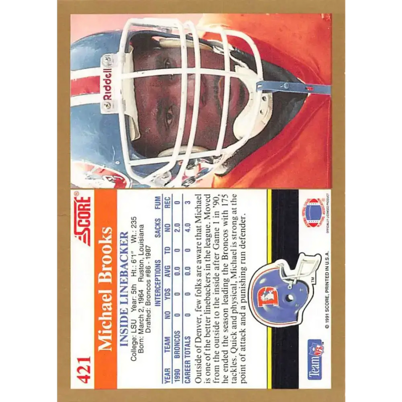 1991 Score #421 Michael Brooks EX Excellent Denver Broncos Football Card - Football Card Single
