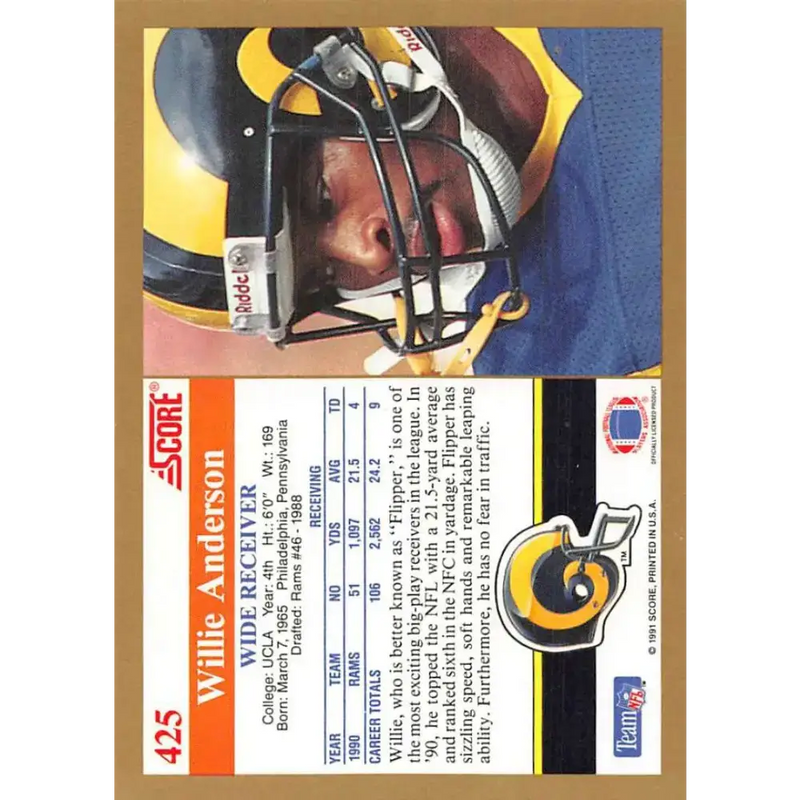 1991 Score #425 Willie Anderson EX Excellent Los Angeles Rams Football Card - Football Card Single