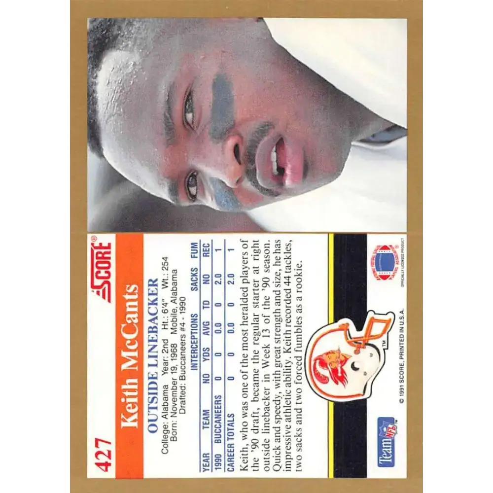 1991 Score #427 Keith McCants EX Excellent Tampa Bay Buccaneers Football Card - Football Card Single
