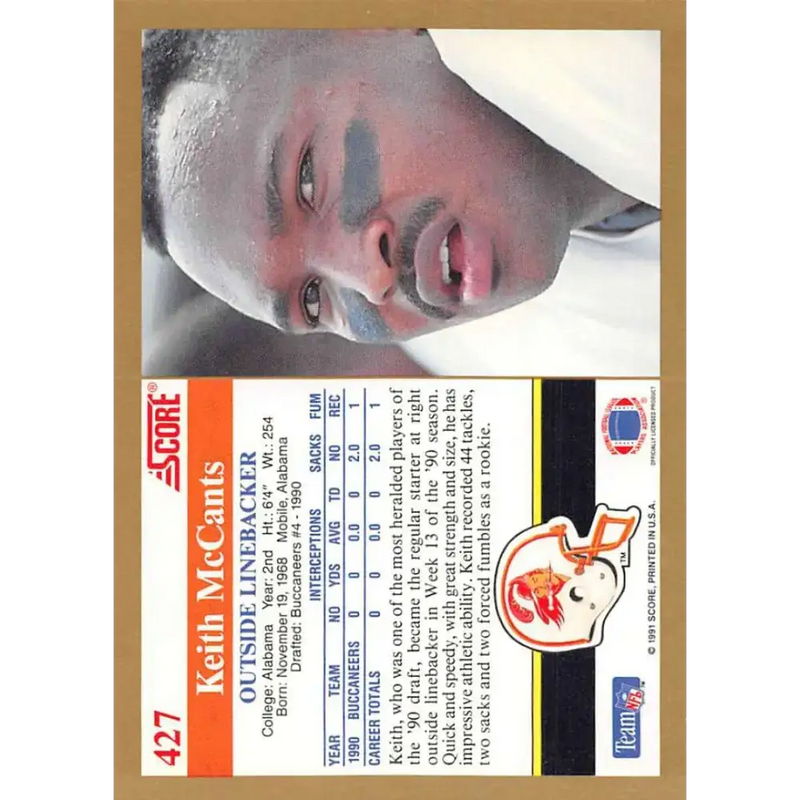 1991 Score #427 Keith McCants EX Excellent Tampa Bay Buccaneers Football Card - Football Card Single