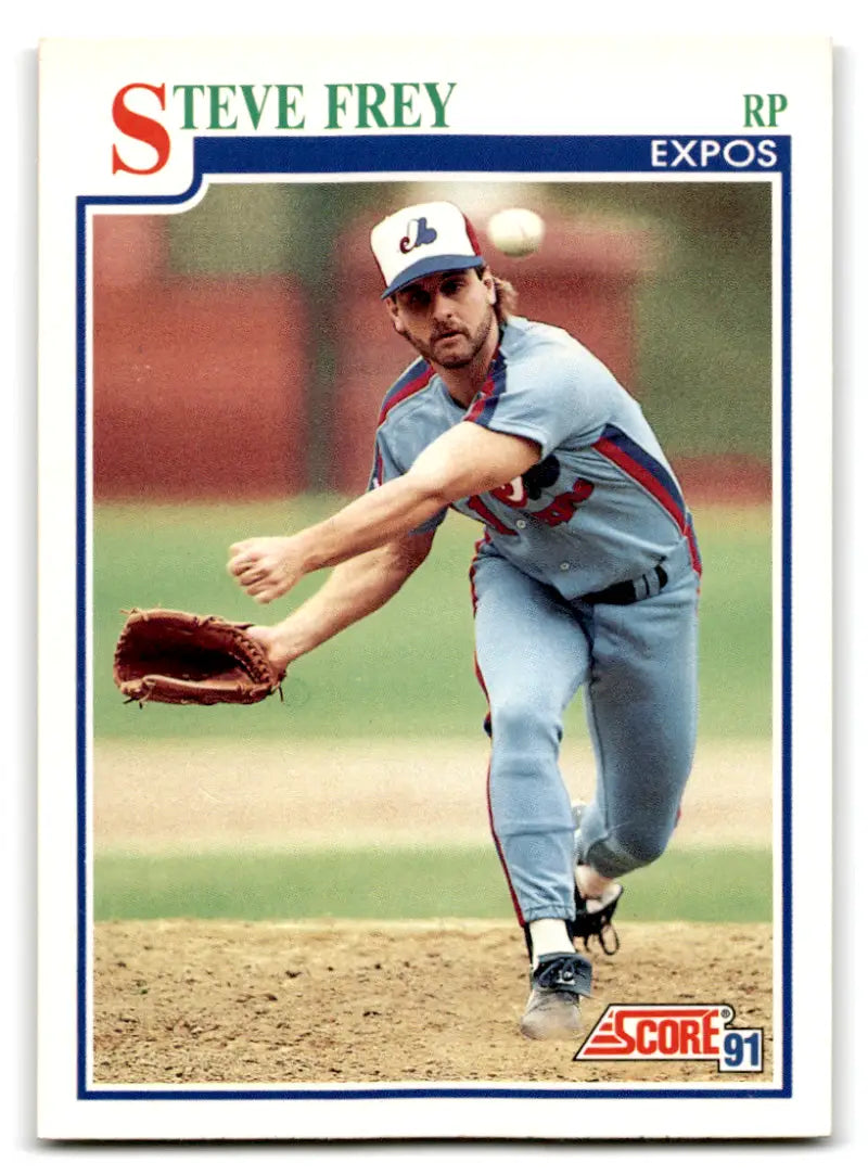 Original gloss 1991 Score Steve Frey baseball card featuring Expos player Simply Sandoval