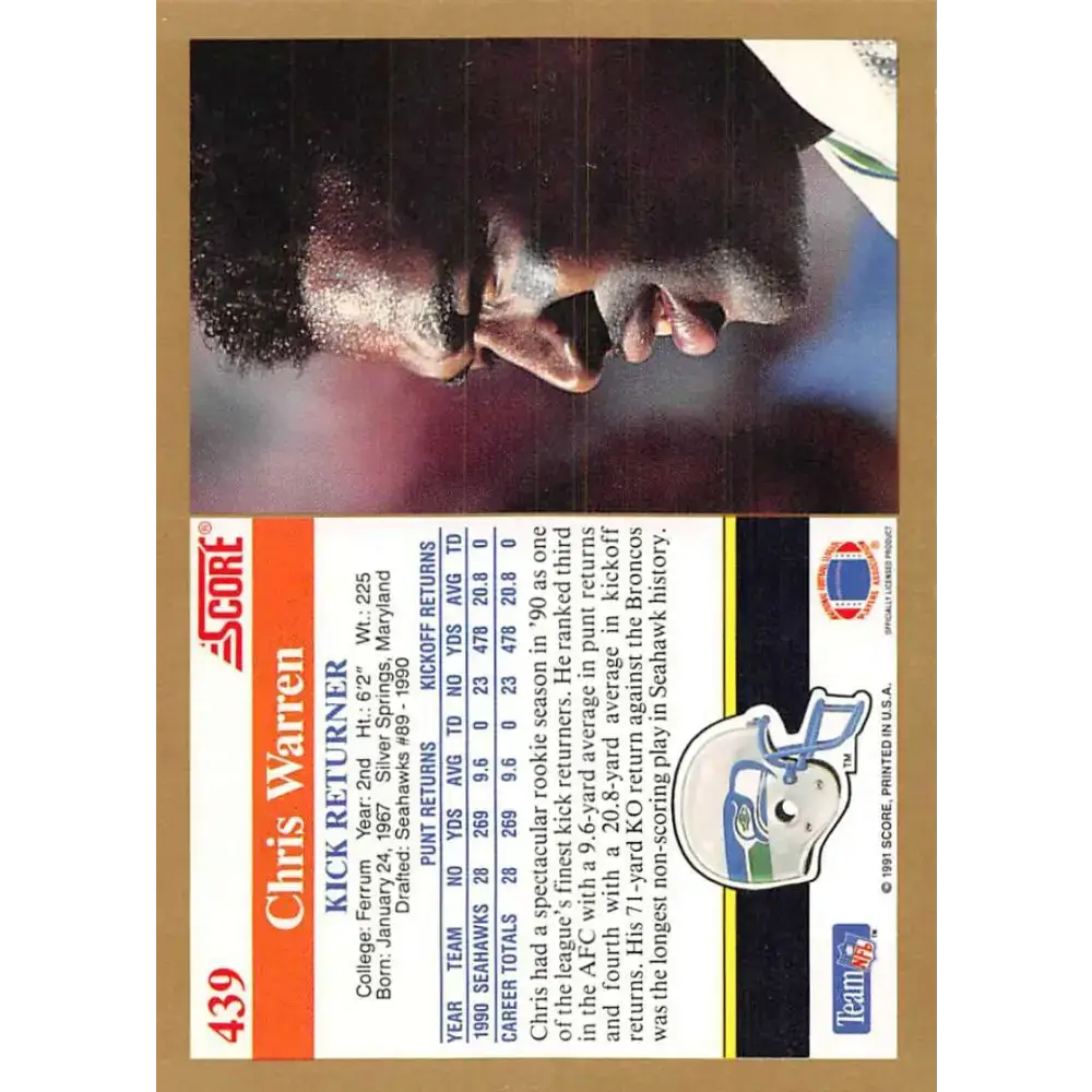 1991 Score #439 Chris Warren EX Excellent Seattle Seahawks Football Card - Football Card Single