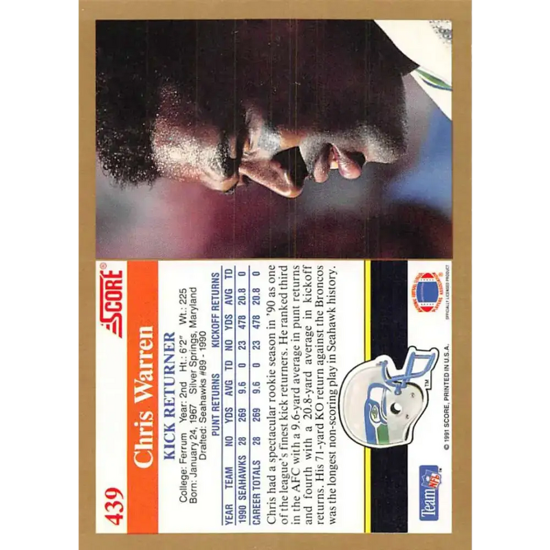 1991 Score #439 Chris Warren EX Excellent Seattle Seahawks Football Card - Football Card Single
