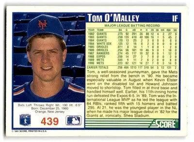 1991 Score #439 Tom O’Malley - Baseball Card Single