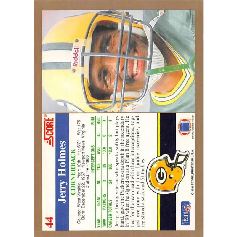 1991 Score #44 Jerry Holmes EX Excellent Green Bay Packers Football Card - Football Card Single