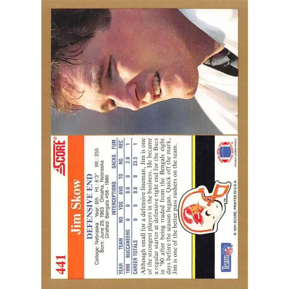 1991 Score #441 Jim Skow EX Excellent Tampa Bay Buccaneers Football Card - Football Card Single