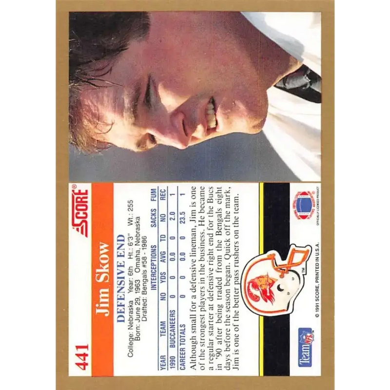 1991 Score #441 Jim Skow EX Excellent Tampa Bay Buccaneers Football Card - Football Card Single