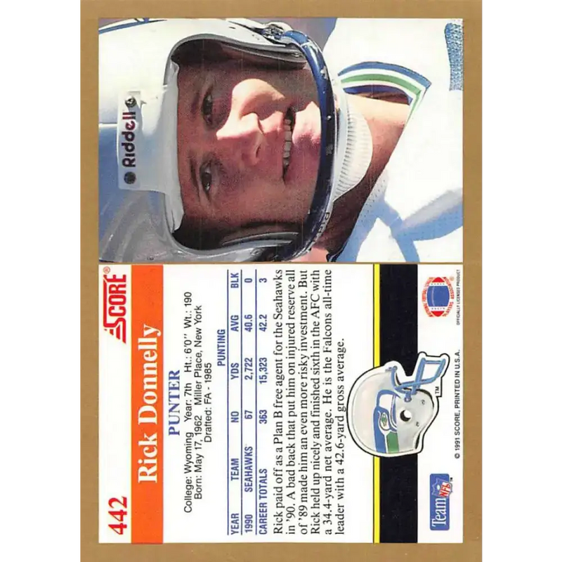 1991 Score #442 Rick Donnelly EX Excellent Seattle Seahawks Football Card - Football Card Single