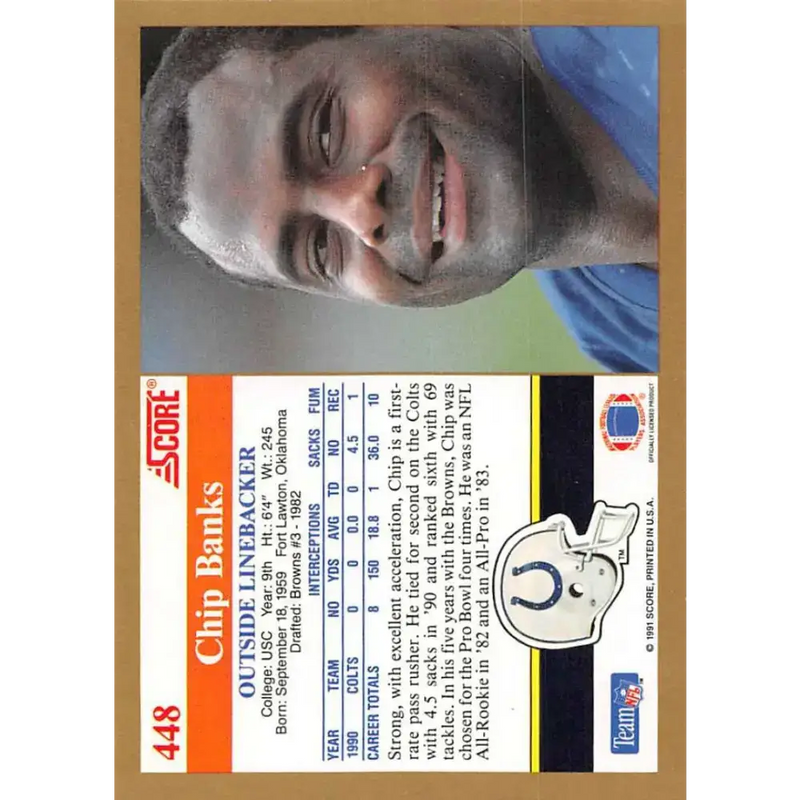 1991 Score #448 Chip Banks EX Excellent Indianapolis Colts Football Card - Football Card Single