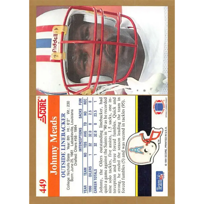 1991 Score #449 Johnny Meads EX Excellent Houston Oilers Football Card - Football Card Single