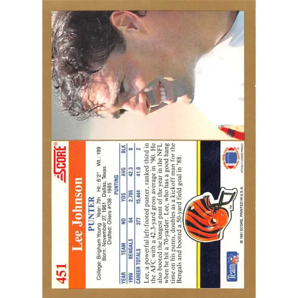 1991 Score #451 Lee Johnson EX Excellent Cincinnati Bengals Football Card - Football Card Single