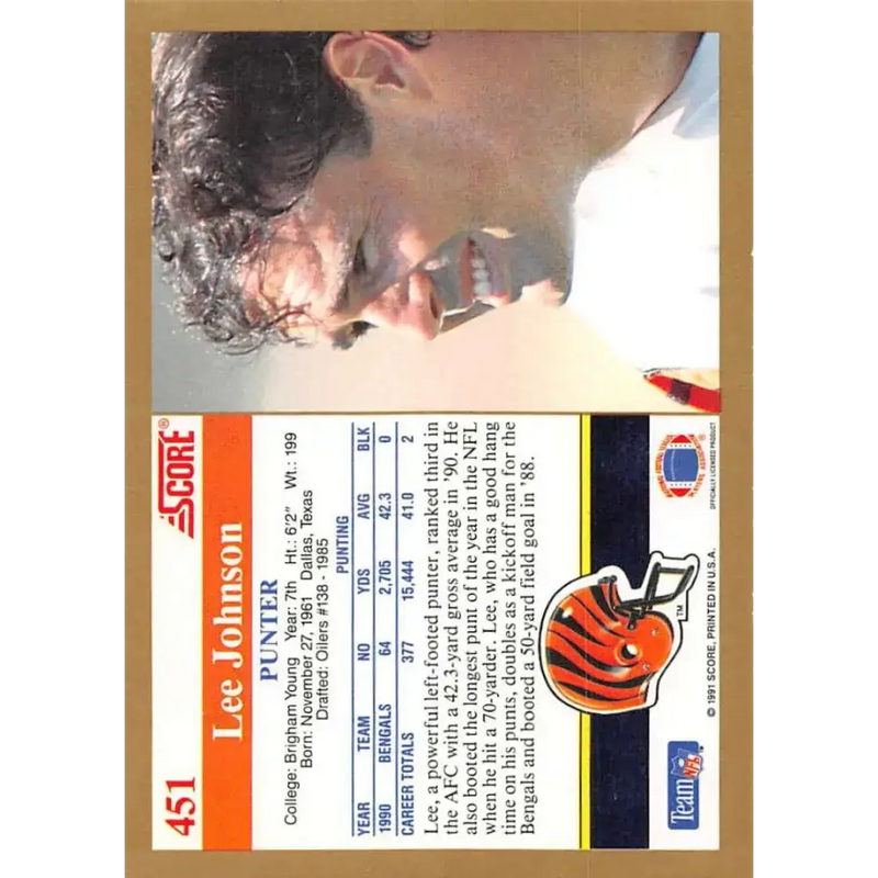 1991 Score #451 Lee Johnson EX Excellent Cincinnati Bengals Football Card - Football Card Single