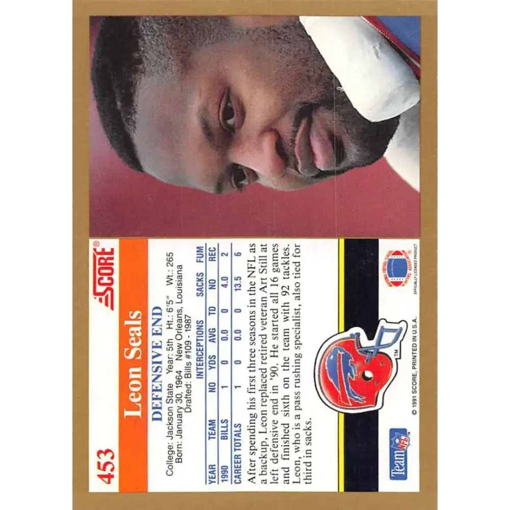 1991 Score #453 Leon Seals EX Excellent Buffalo Bills Football Card - Football Card Single