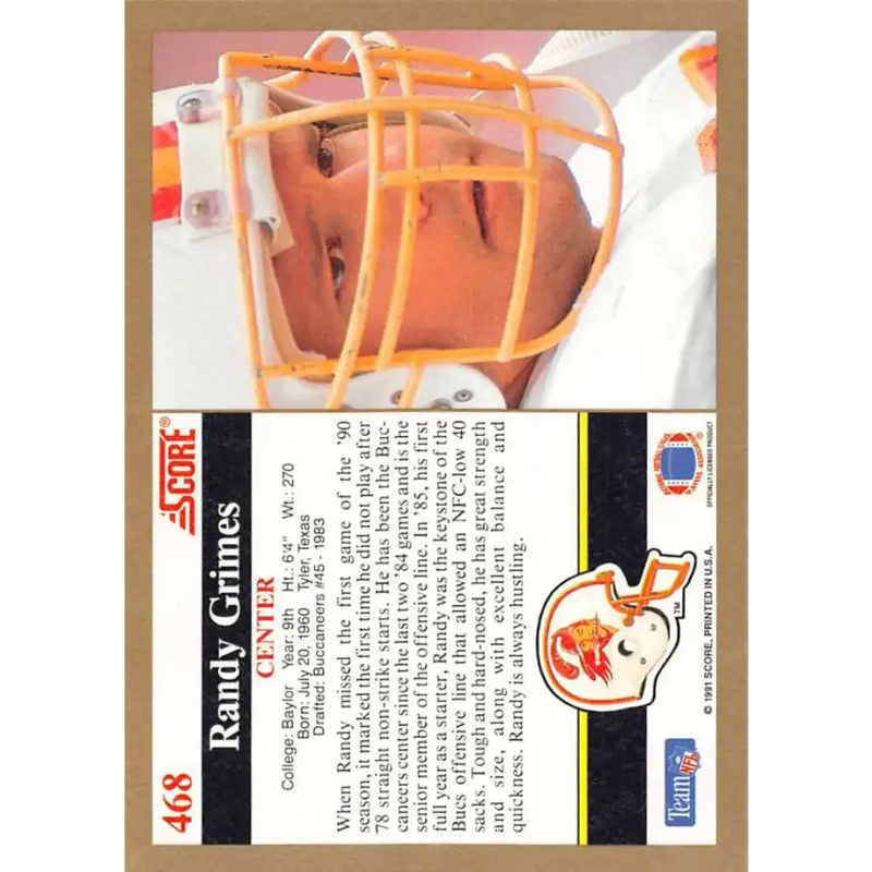 1991 Score #468 Randy Grimes EX Excellent Tampa Bay Buccaneers Football Card - Football Card Single
