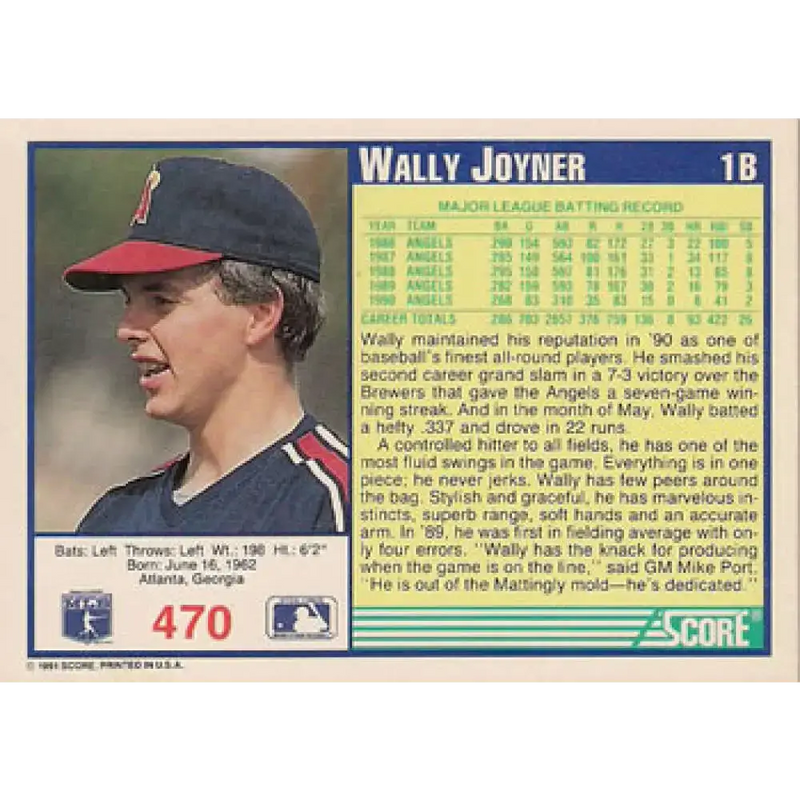 1991 Score #470 Wally Joyner NM-MT California Angels Baseball Card - Baseball Card Single