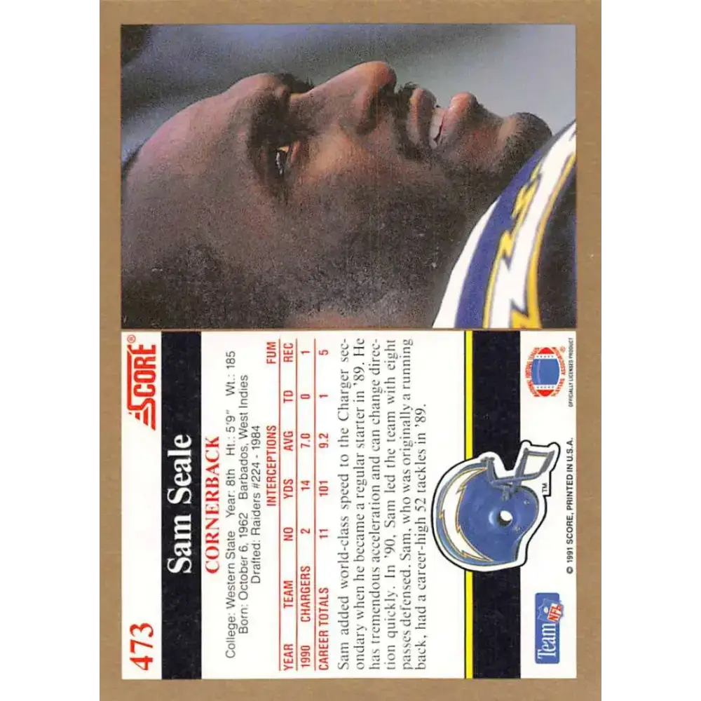 1991 Score #473 Sam Seale EX Excellent RC Rookie San Diego Chargers Football Card - Football Card Single