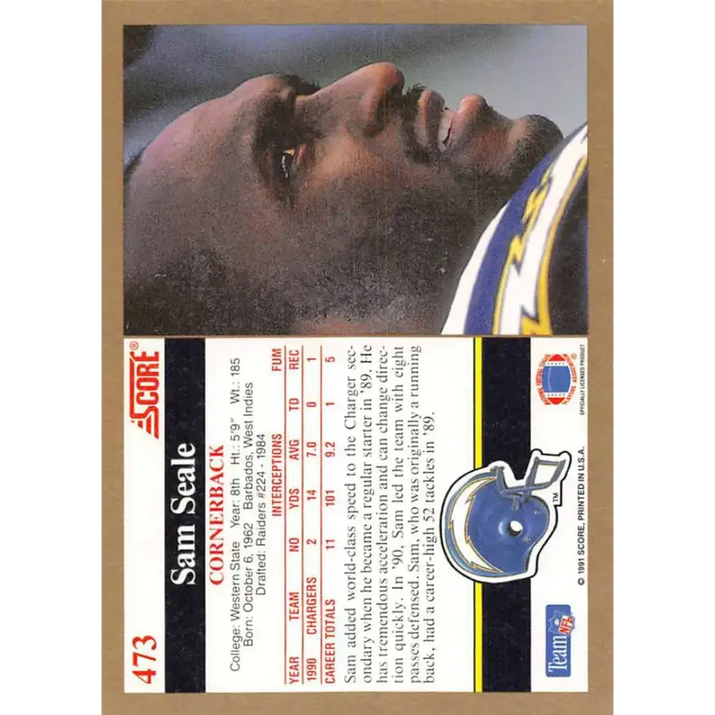 1991 Score #473 Sam Seale EX Excellent RC Rookie San Diego Chargers Football Card - Football Card Single