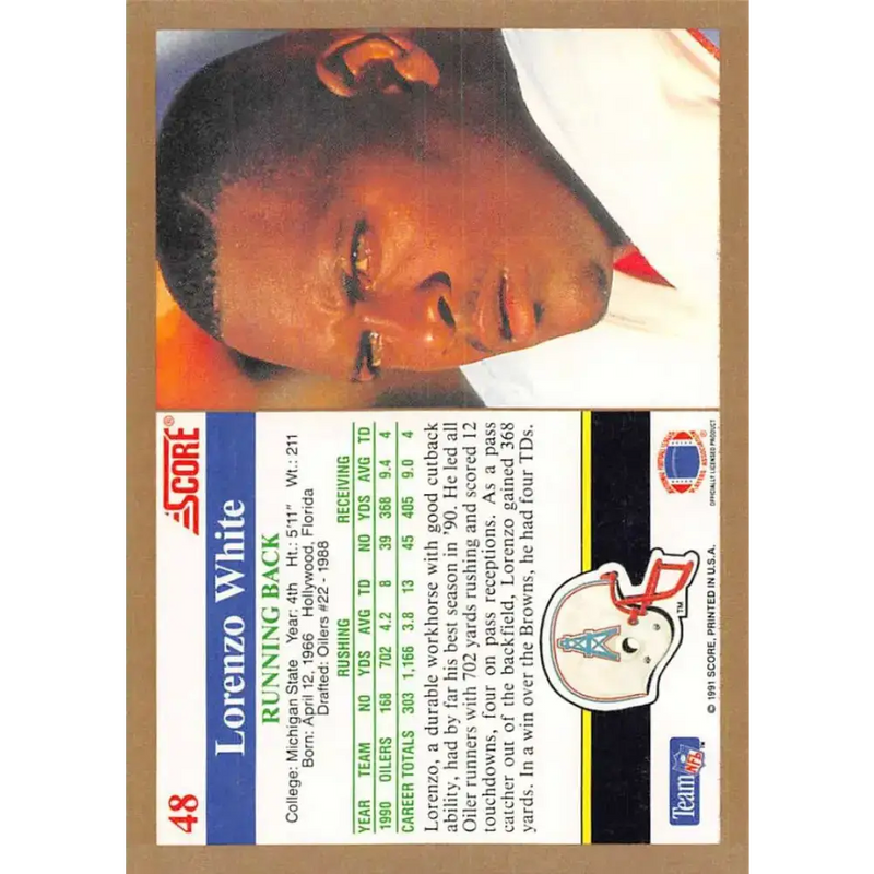 1991 Score #48 Lorenzo White EX Excellent Houston Oilers Football Card - Football Card Single