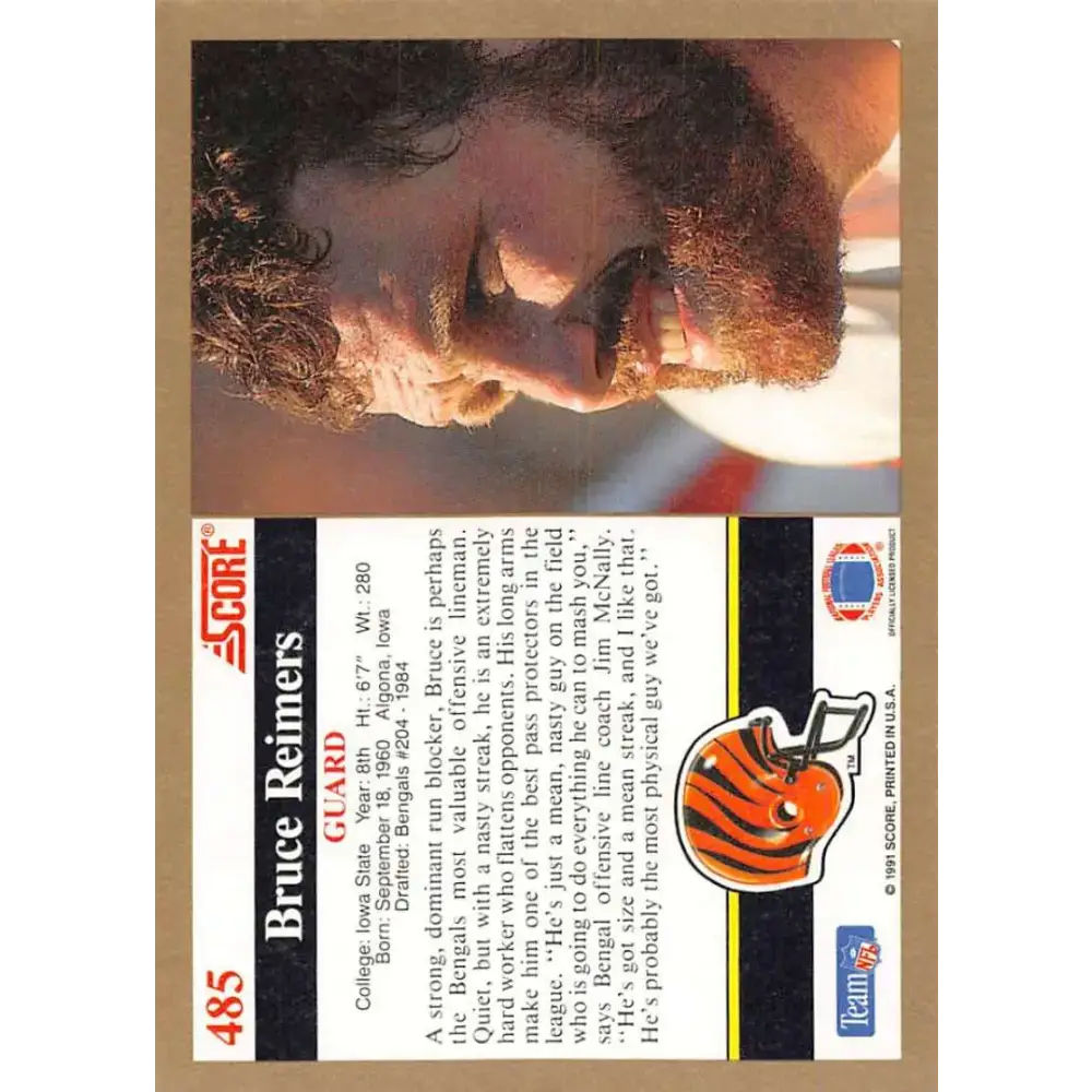1991 Score #485 Bruce Reimers EX Excellent Cincinnati Bengals Football Card - Football Card Single