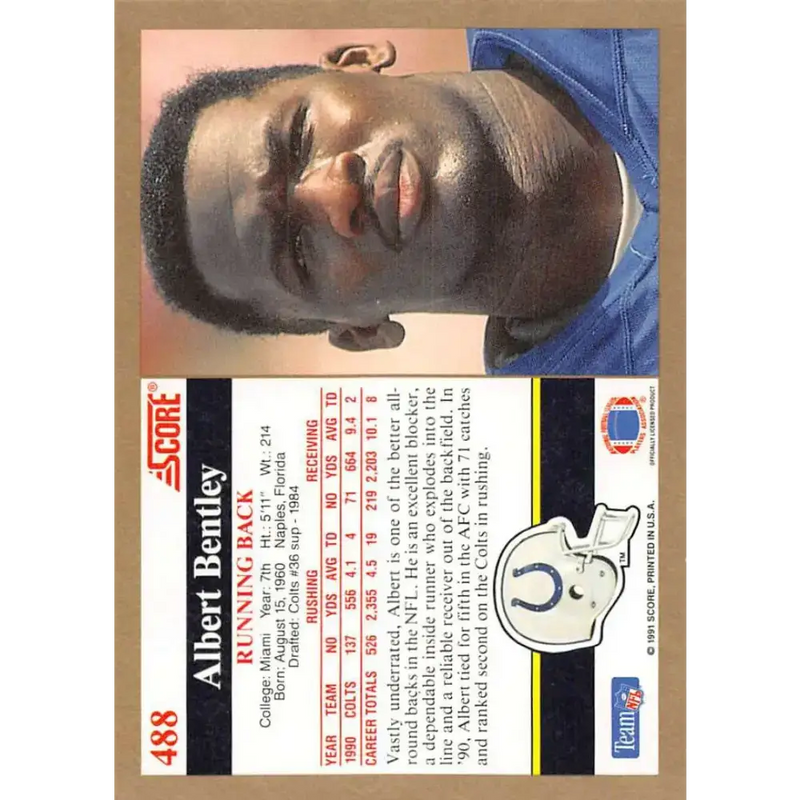 1991 Score #488 Albert Bentley EX Excellent Indianapolis Colts Football Card - Football Card Single