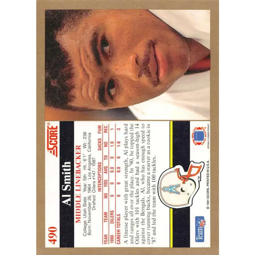 1991 Score #490 Al Smith EX Excellent Houston Oilers Football Card - Football Card Single